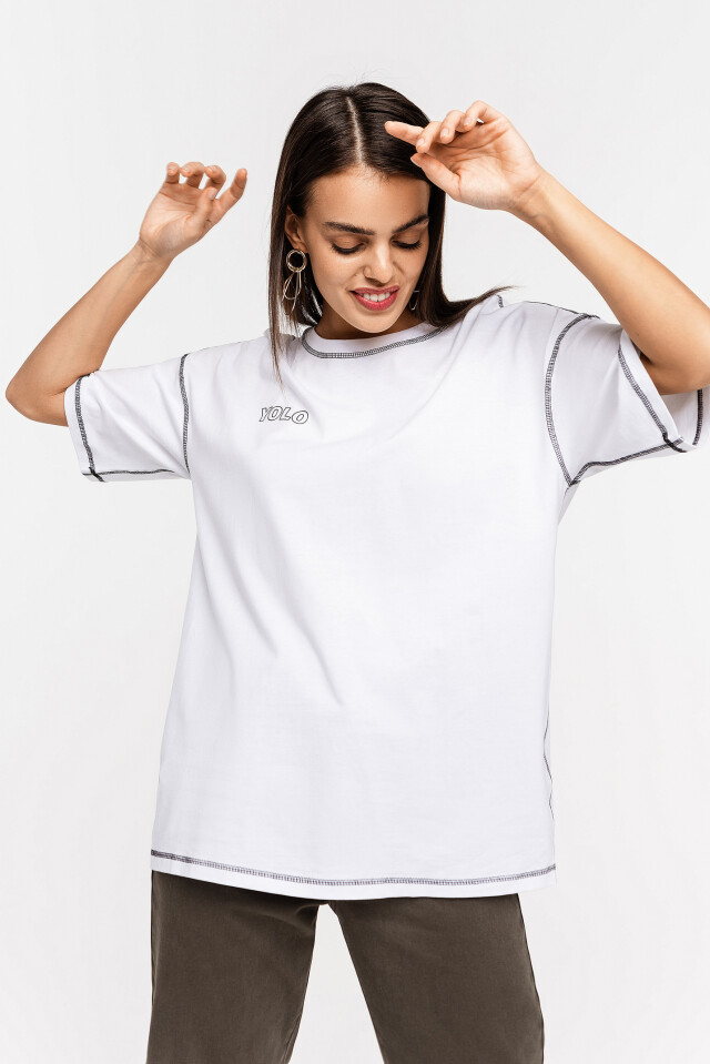 Футболка хлопковая oversize с принтованной надписью - цвет белый - 1