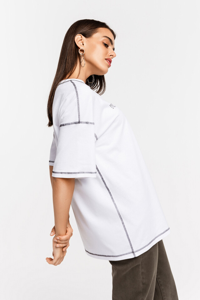 Футболка хлопковая oversize с принтованной надписью - цвет белый - 2