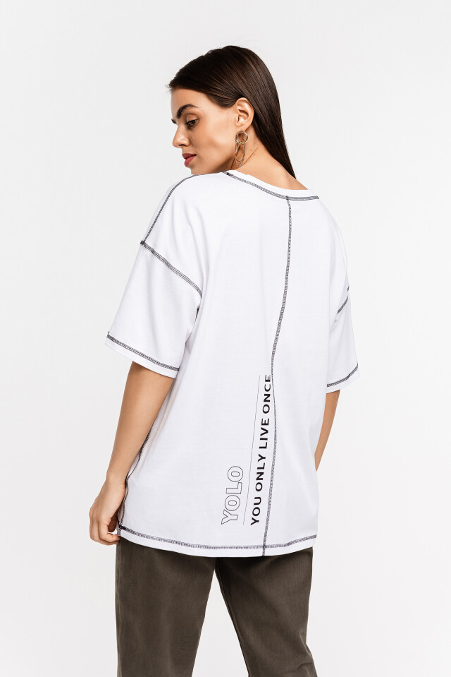 Футболка хлопковая oversize с принтованной надписью - цвет белый - 3