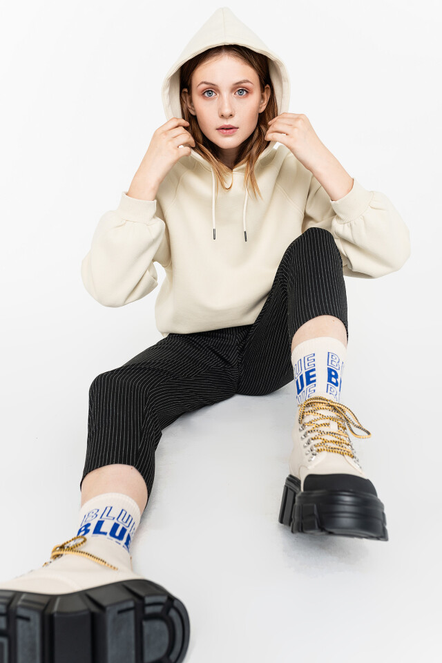 худи утепленная oversize из хлопка - цвет бежевый - 1