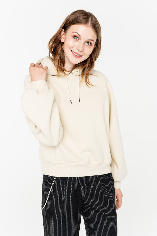 худи утепленная oversize из хлопка - цвет бежевый - 3