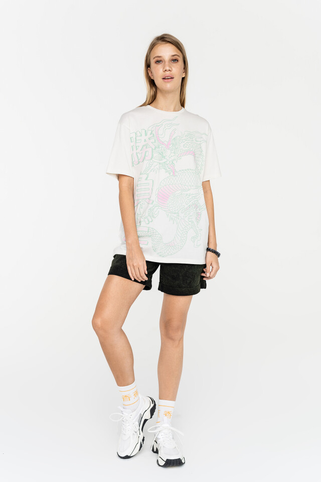 футболка хлопковая oversize с драконом - цвет серый - 1