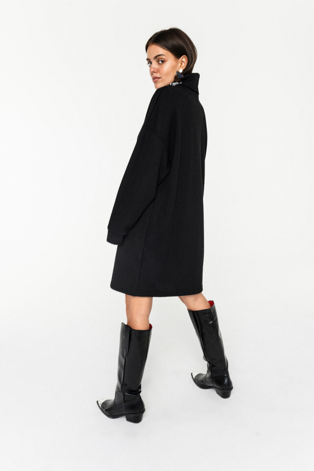 платье oversize трикотажное с высоким воротом - цвет черный - 5