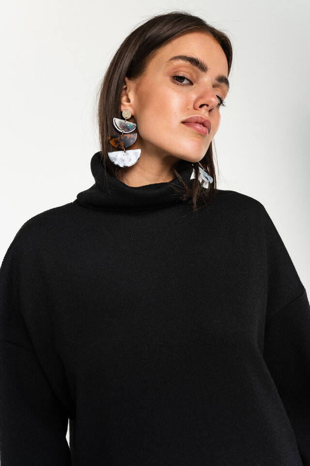 платье oversize трикотажное с высоким воротом - цвет черный - 6