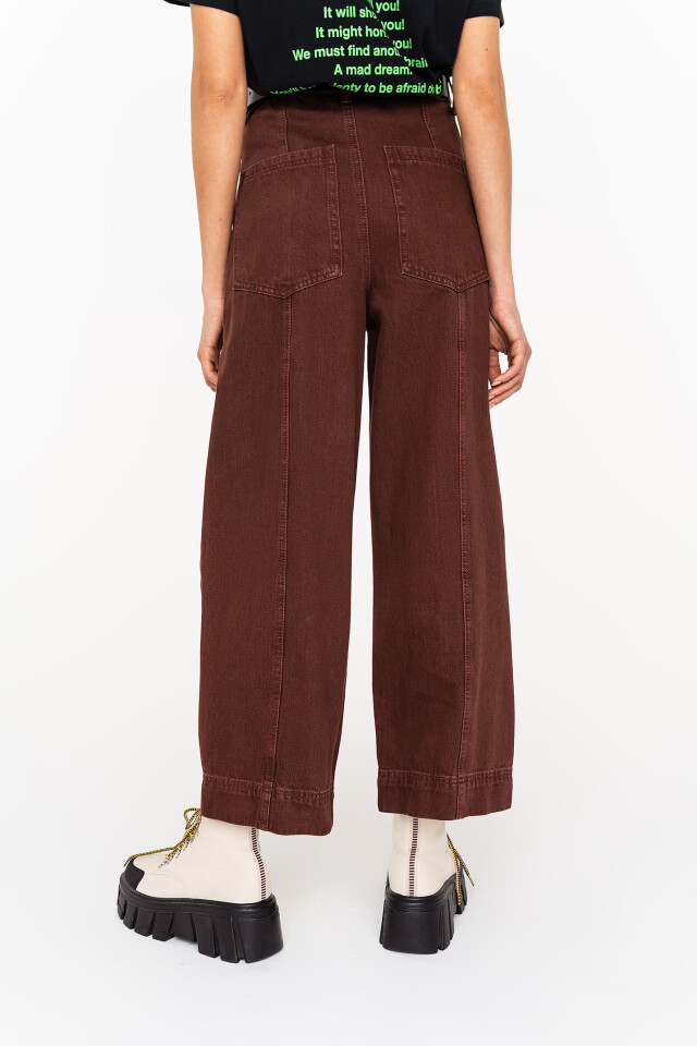 джинсы прямые широкие wide leg с глубокими карманами - цвет бордовый - 5