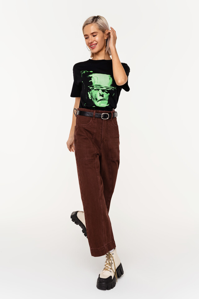 джинсы прямые широкие wide leg с глубокими карманами - цвет бордовый - 7