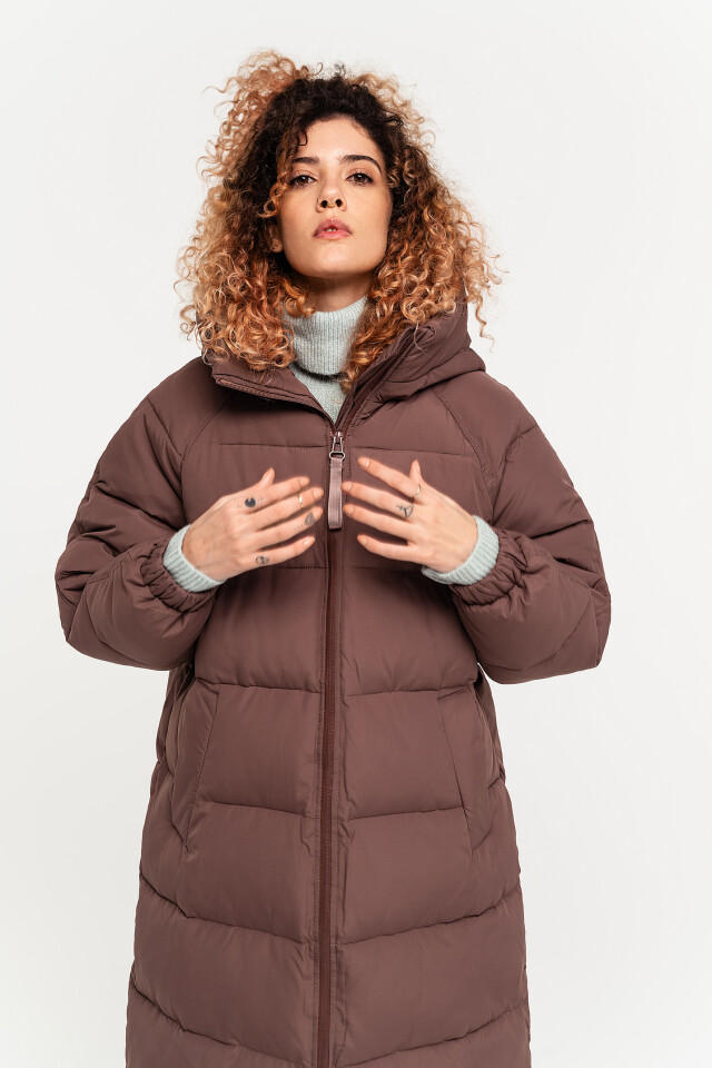 пальто длинное стеганое oversize с капюшоном - цвет бежевый - 3