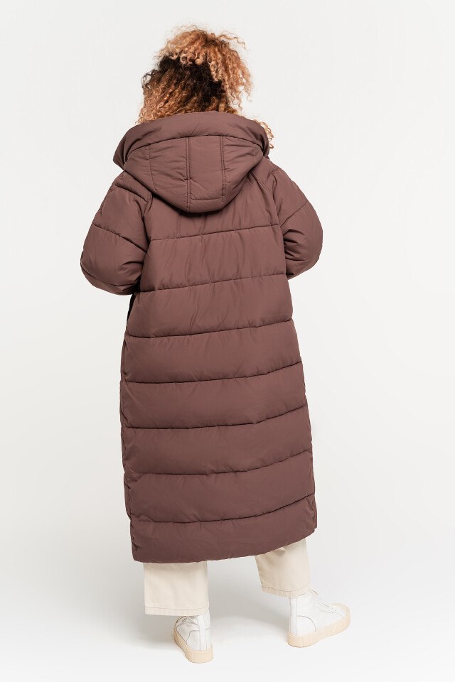 пальто длинное стеганое oversize с капюшоном - цвет бежевый - 6
