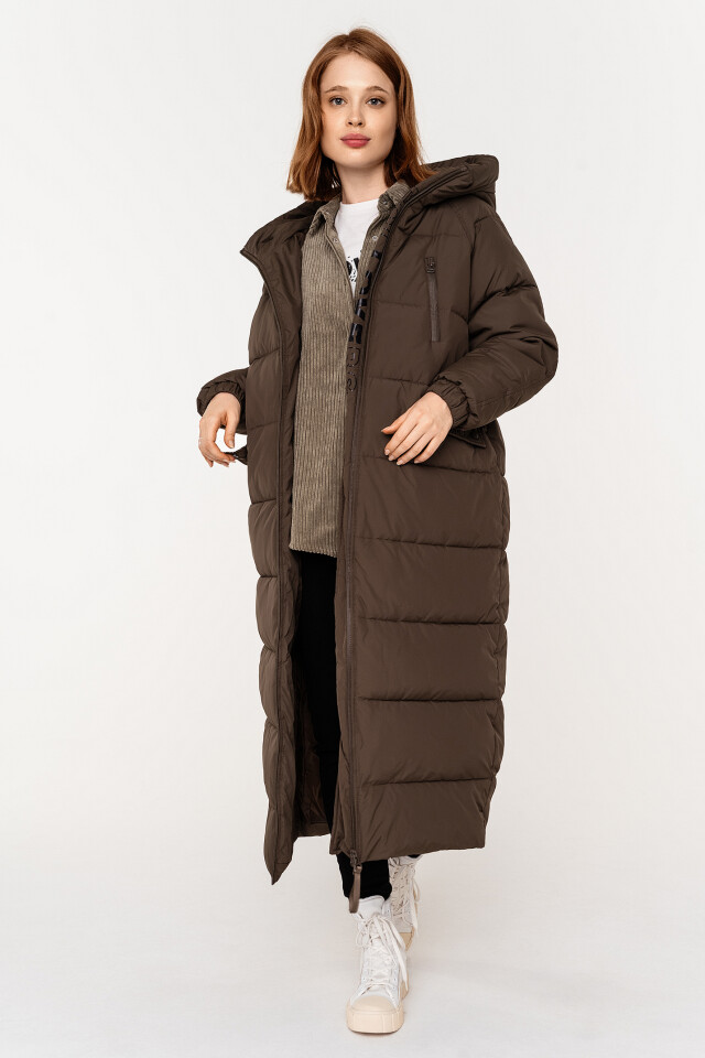 пуховик удлиненный oversize с капюшоном - цвет зеленый - 1