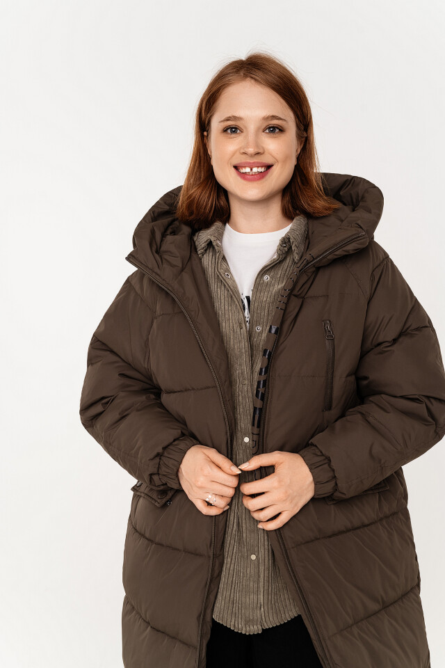 пуховик удлиненный oversize с капюшоном - цвет зеленый - 2