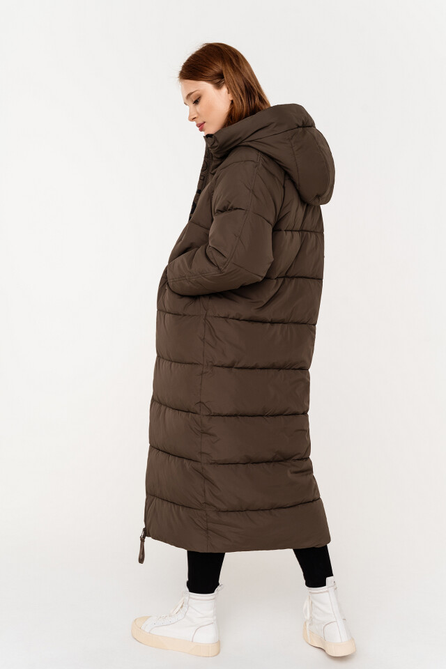 пуховик удлиненный oversize с капюшоном - цвет зеленый - 3