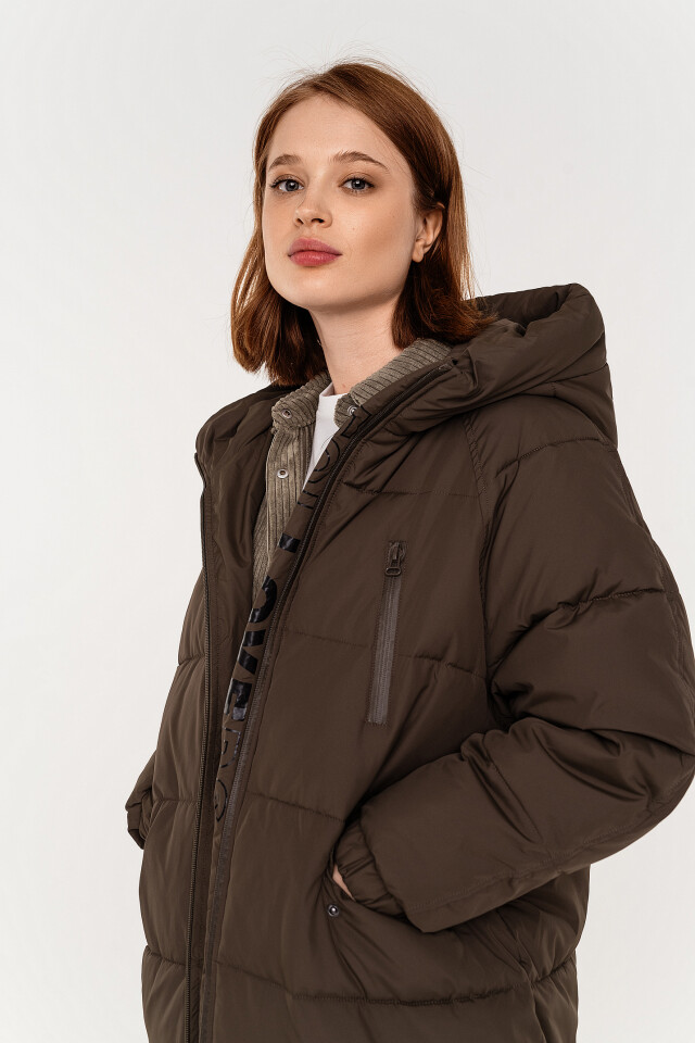 пуховик удлиненный oversize с капюшоном - цвет зеленый - 4