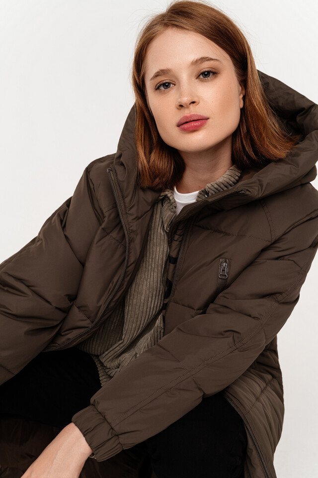 пуховик удлиненный oversize с капюшоном - цвет зеленый - 6