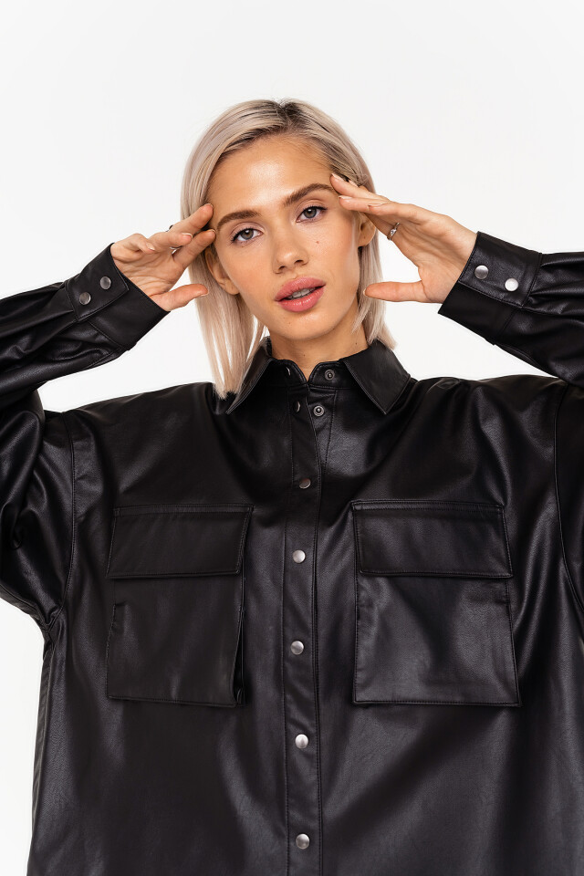 рубашка oversize из искусственной кожи на кнопках - цвет серый - 2