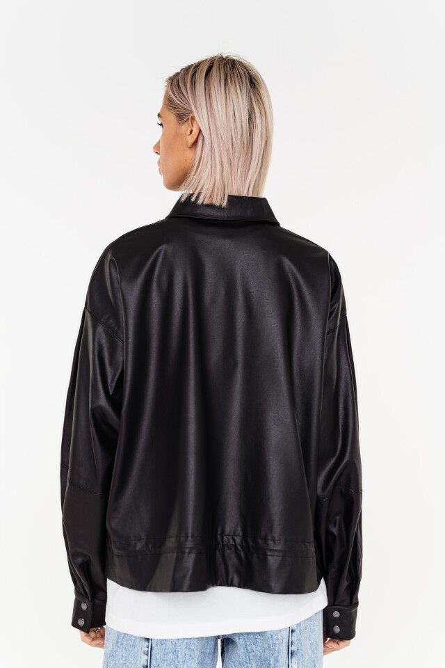 рубашка oversize из искусственной кожи на кнопках - цвет серый - 3