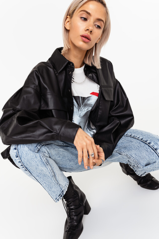рубашка oversize из искусственной кожи на кнопках - цвет серый - 6