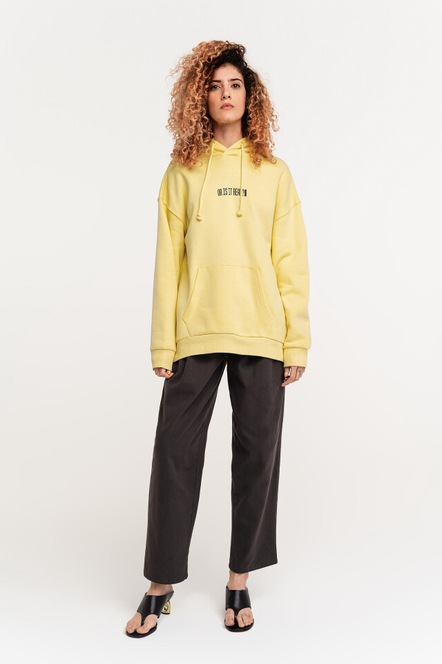 Худи хлопковая oversize с принтом и завязками на капюшоне - цвет желтый - 2