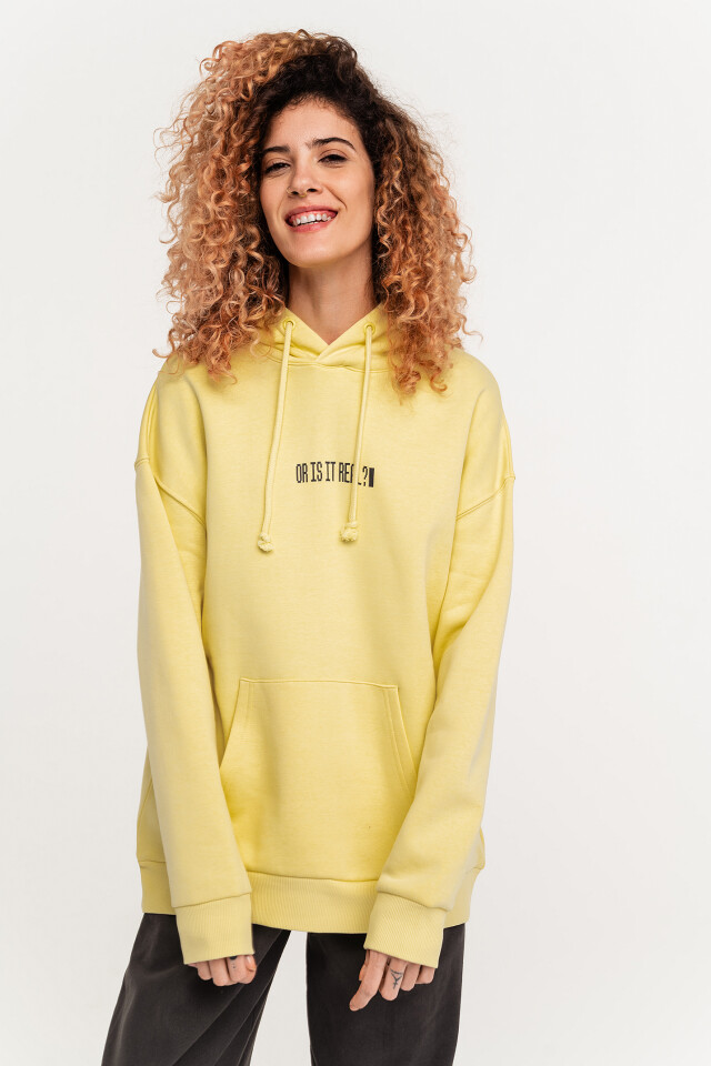 Худи хлопковая oversize с принтом и завязками на капюшоне - цвет желтый - 3