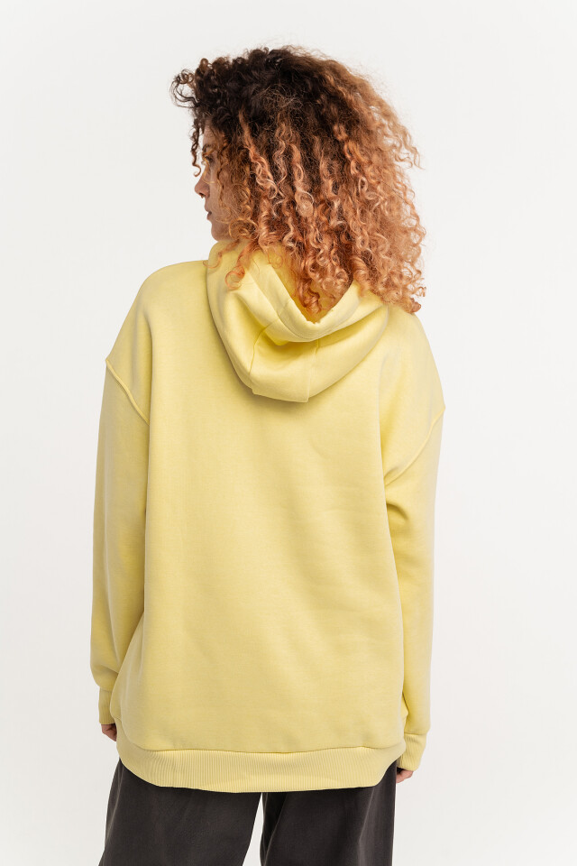 Худи хлопковая oversize с принтом и завязками на капюшоне - цвет желтый - 4