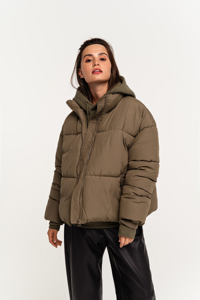 Куртка oversize на молнии с воротником-стойкой - цвет зеленый - 1