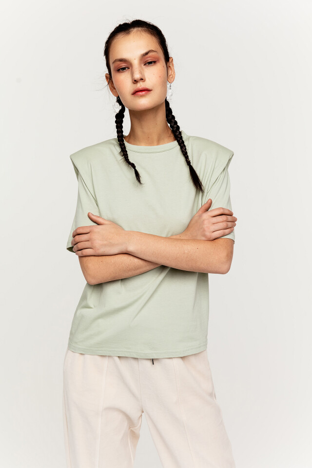 Футболка хлопковая oversize с подплечниками - цвет зеленый - 1