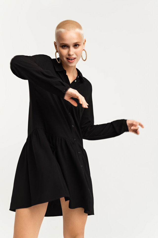 Платье-рубашка oversize - цвет черный - 3