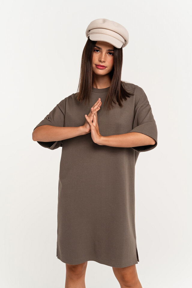 Платье-футболка хлопковое oversize - цвет зеленый - 1