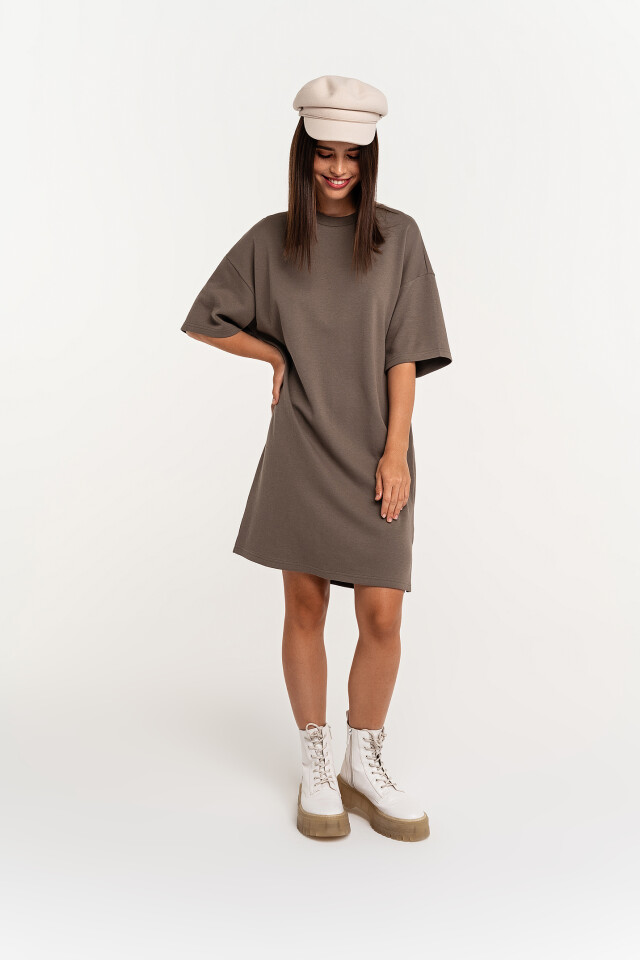 Платье-футболка хлопковое oversize - цвет зеленый - 2