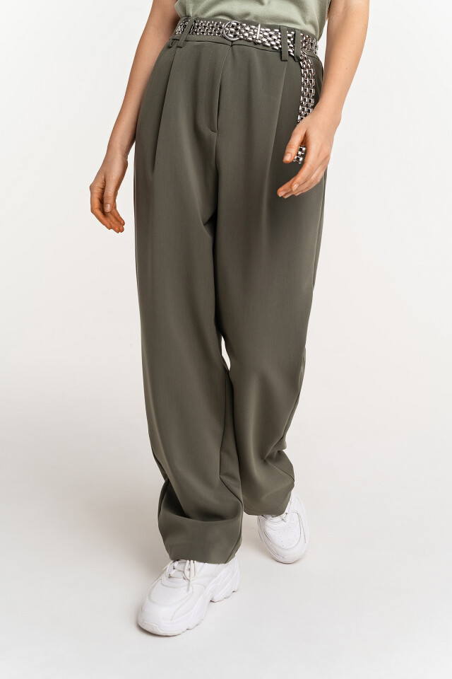 Брюки костюмные wide leg - цвет зеленый - 1