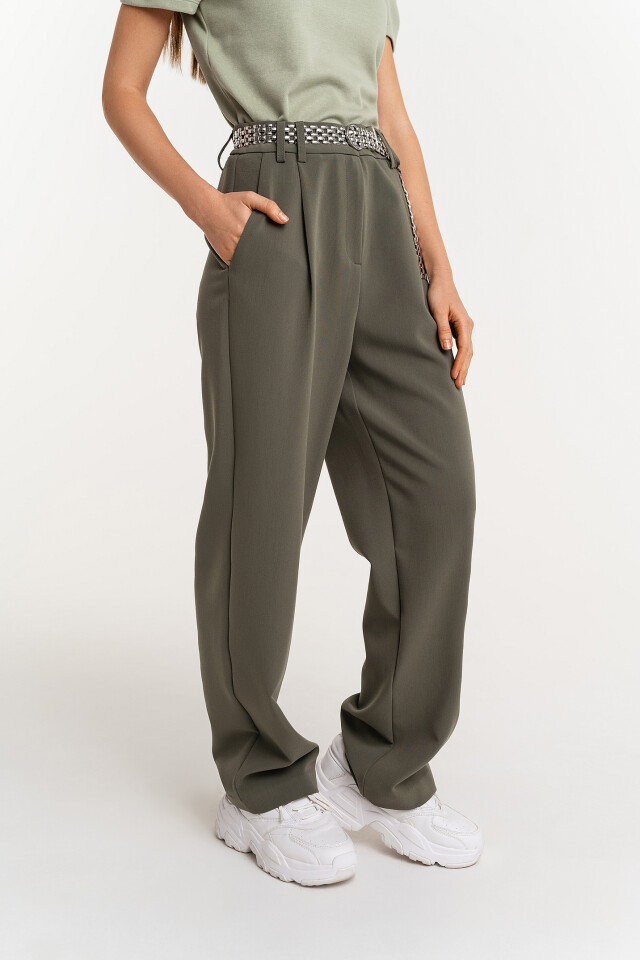 Брюки костюмные wide leg - цвет зеленый - 2