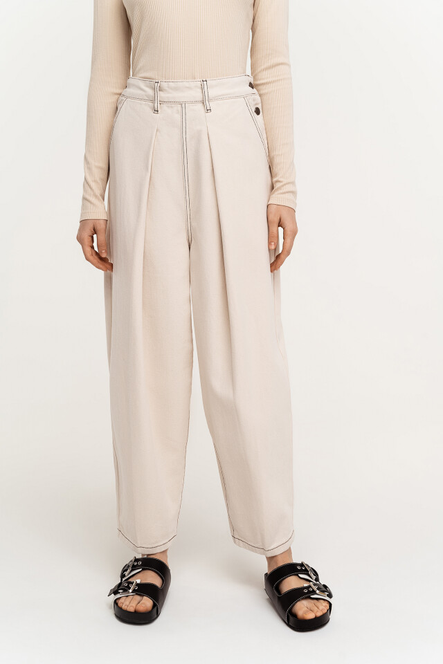 Джинсы wide leg с боковой застежкой на пуговицы - цвет бежевый - 1