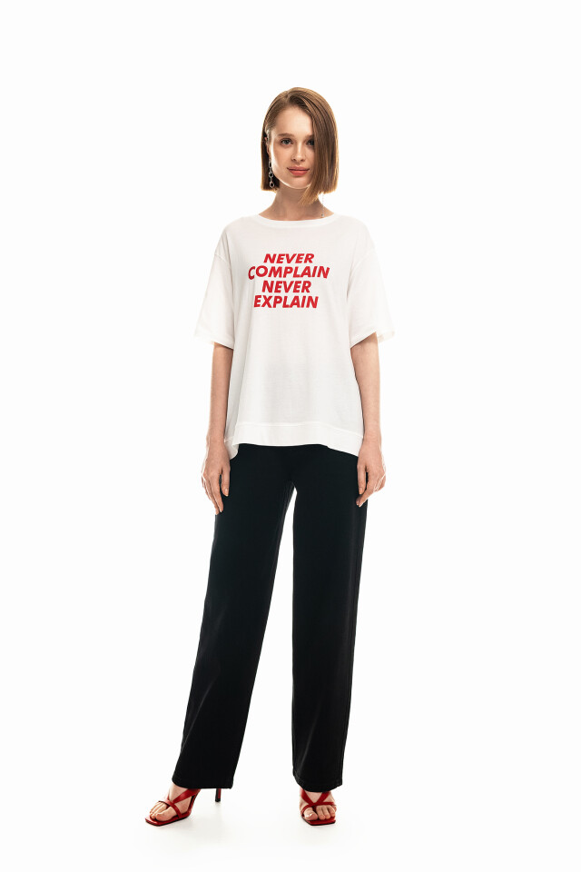 Футболка хлопковая oversize с надписью - цвет белый - 1