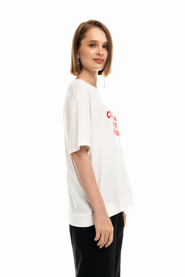 Футболка хлопковая oversize с надписью - цвет белый - 3