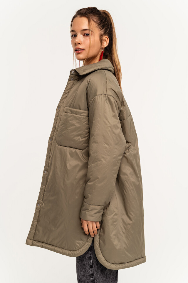 Куртка-рубашка дутая oversize - цвет зеленый - 2
