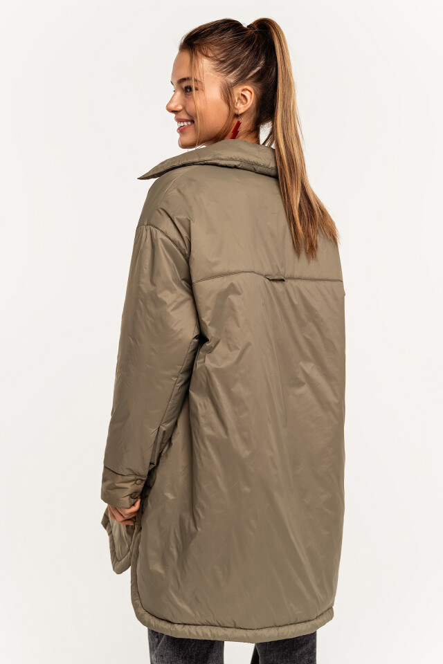 Куртка-рубашка дутая oversize - цвет зеленый - 3