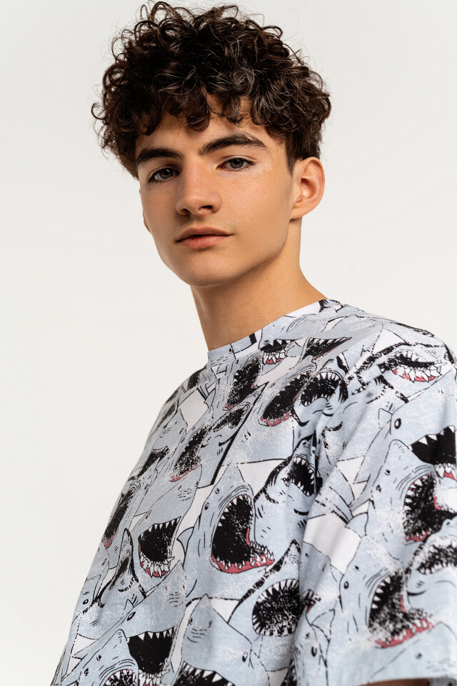 Футболка хлопковая oversize с принтом - цвет белый - 1