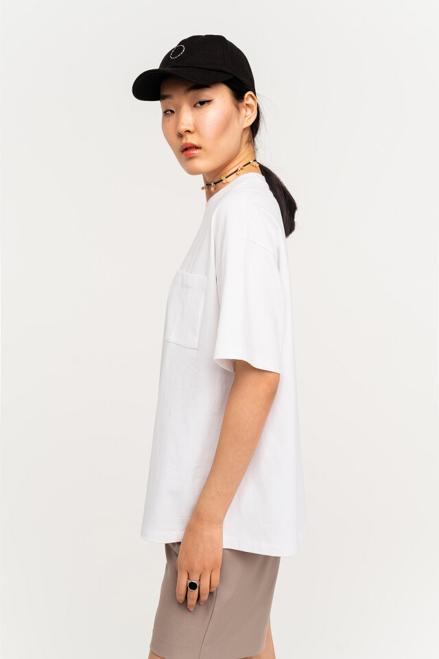 Футболка хлопковая oversize с нагрудным карманом - цвет белый - 5