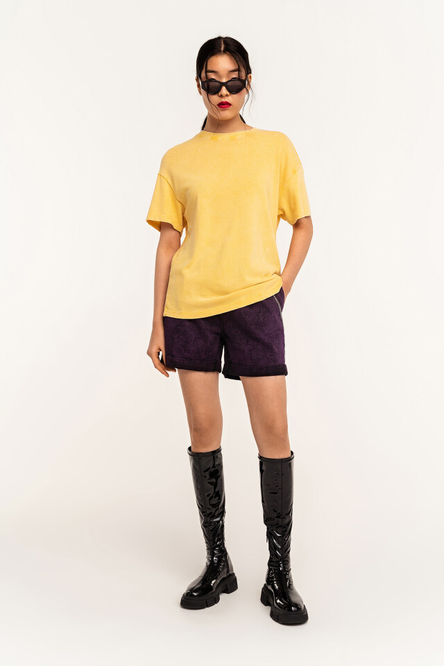 Футболка хлопковая трикотажная oversize - цвет желтый - 1