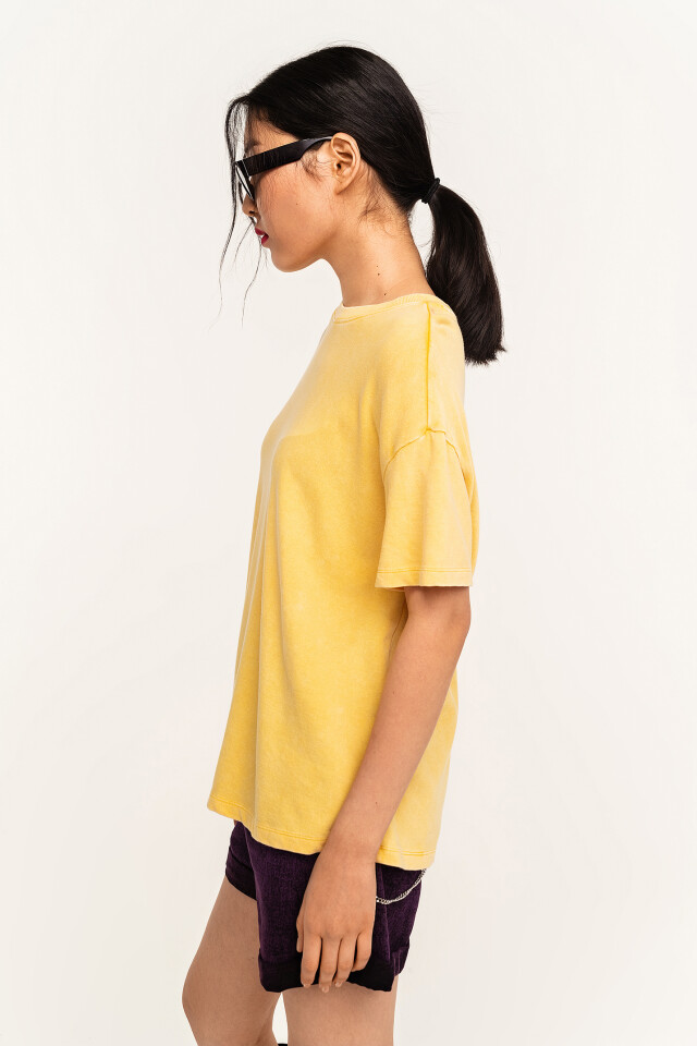 Футболка хлопковая трикотажная oversize - цвет желтый - 3