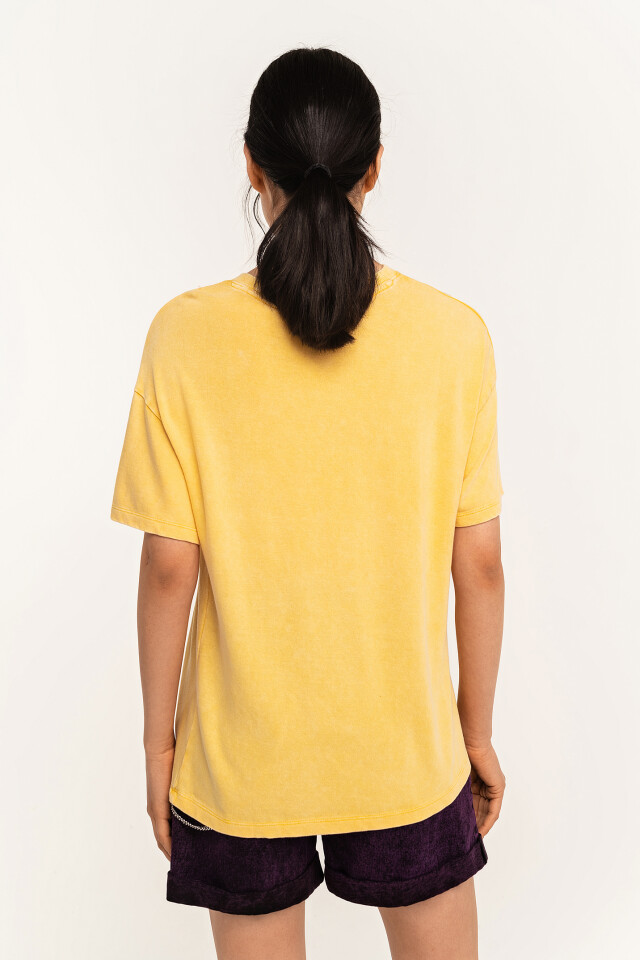 Футболка хлопковая трикотажная oversize - цвет желтый - 4