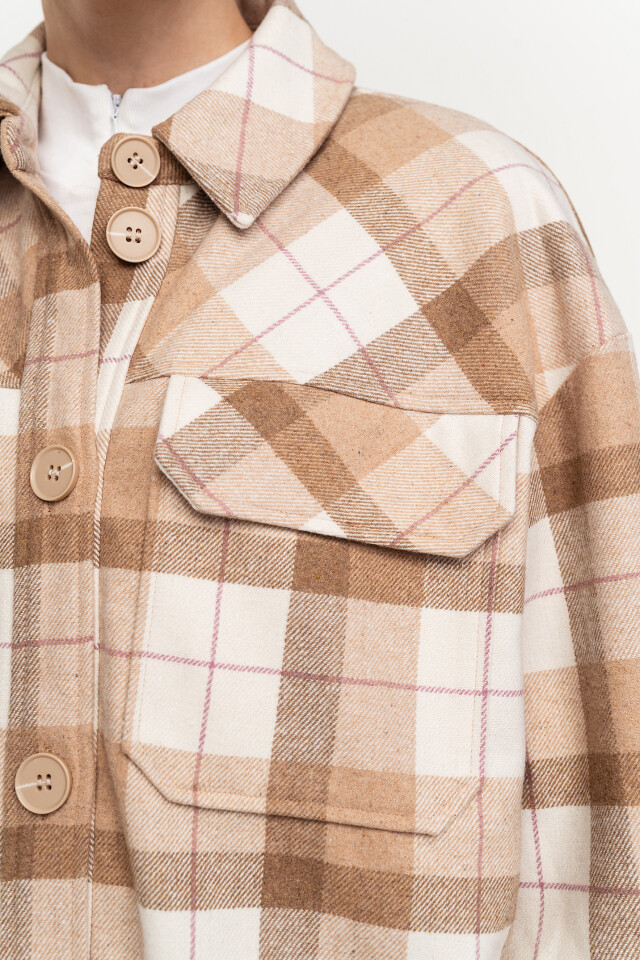 Куртка-рубашка фланелевая oversize в клетку - цвет бежевый - 3