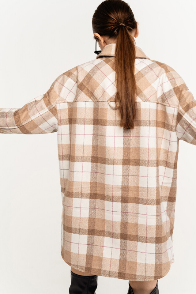 Куртка-рубашка фланелевая oversize в клетку - цвет бежевый - 5
