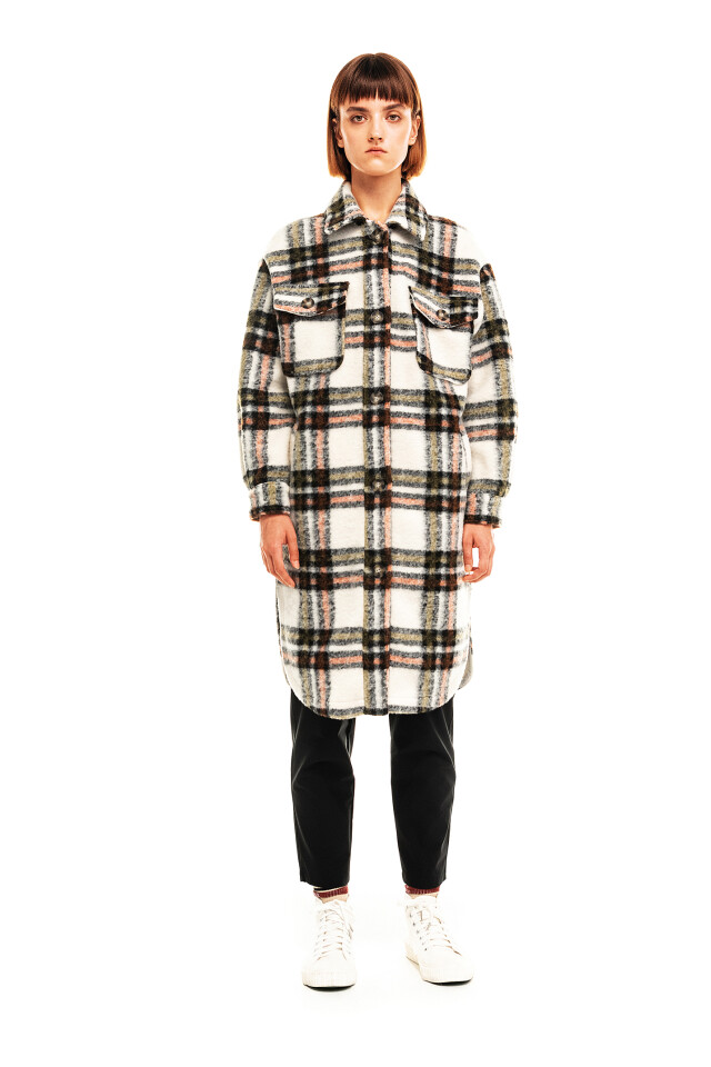 Пальто-рубашка oversize в клетку - цвет мультиколор - 1