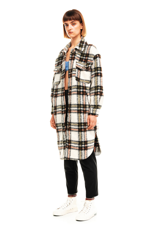 Пальто-рубашка oversize в клетку - цвет мультиколор - 4