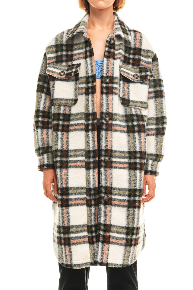 Пальто-рубашка oversize в клетку - цвет мультиколор - 5