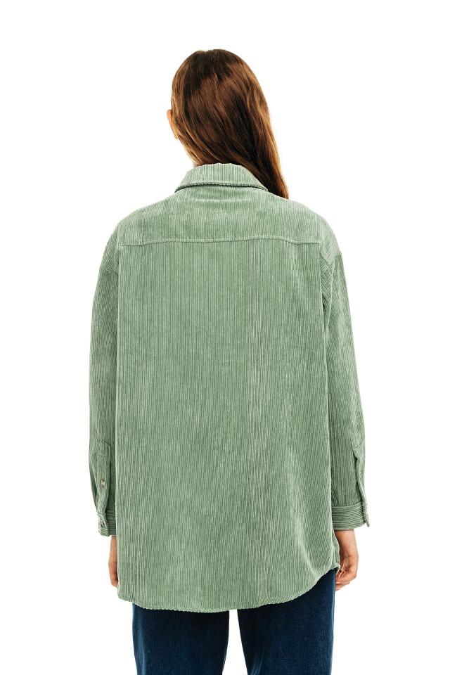 рубашка вельветовая oversize - цвет зеленый - 2