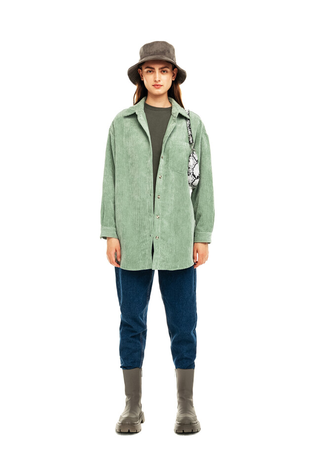 рубашка вельветовая oversize - цвет зеленый - 4