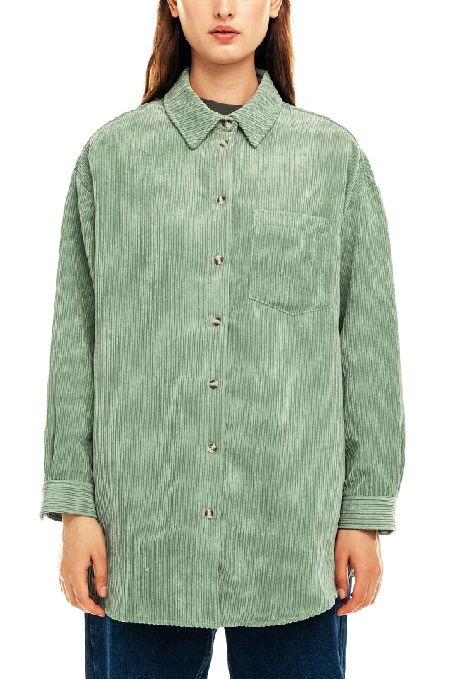 рубашка вельветовая oversize - цвет зеленый - 5