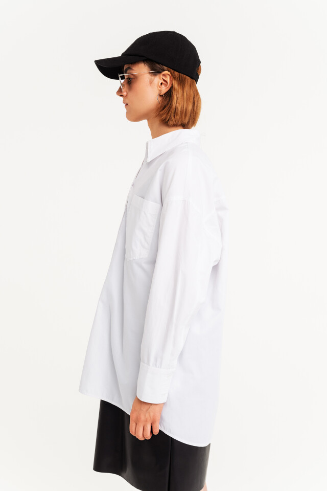 рубашка oversize с удлиненной спинкой - цвет белый - 3