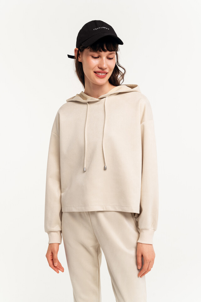 Худи oversize из искусственной замши - цвет бежевый - 2